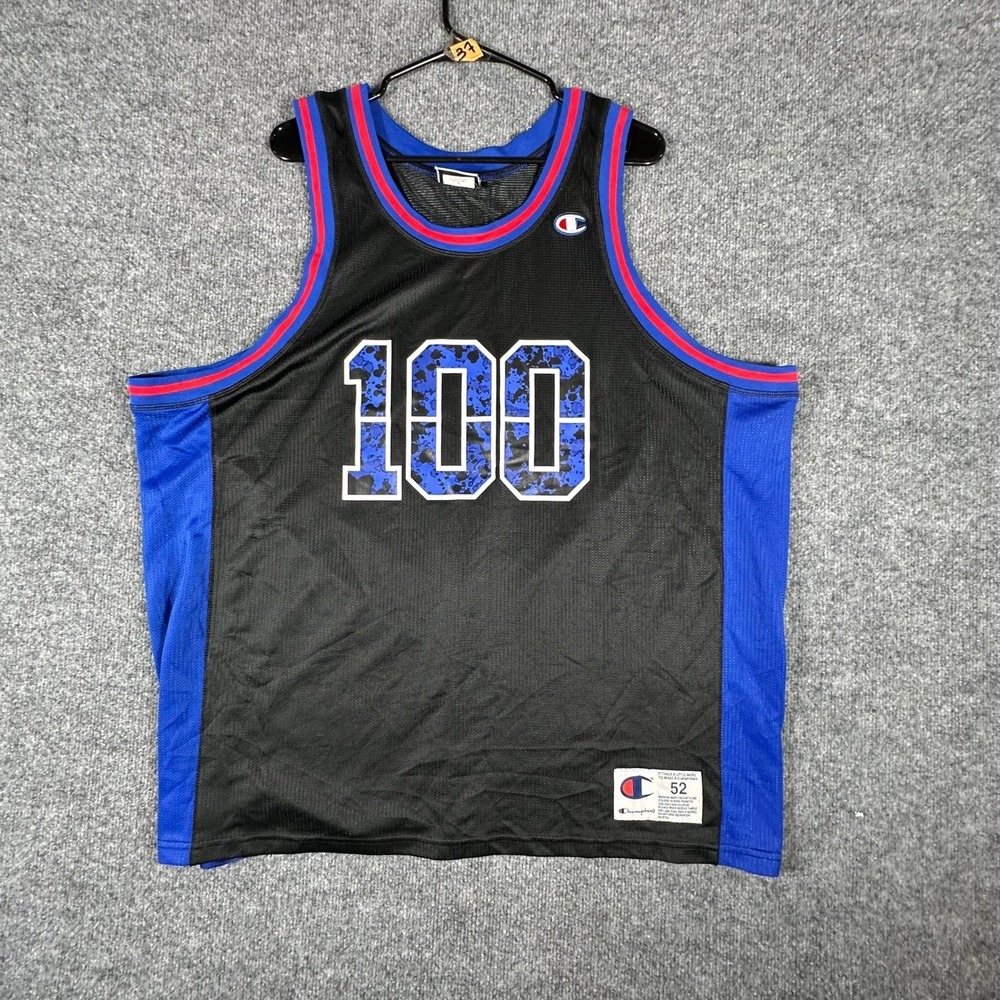 Champion Jersey Mens Size 2XL Black Blue Mesh 100 Graphic Athletic Basketball